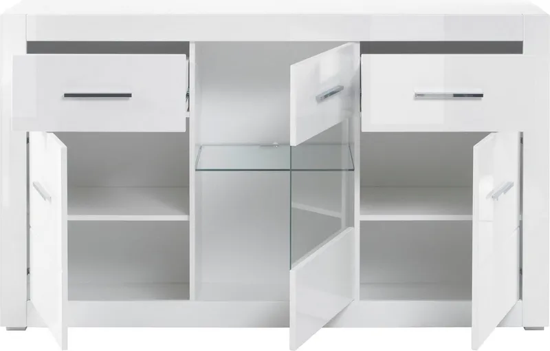 Home affaire Sideboard Bianco, moderner Schrank, Kommode in Weiß Hochglanz, silberne Metallgriffe, ausreichend Stauraum, zeitlos, 164 cm breit, Weiß, – Produktbild 4 von 5