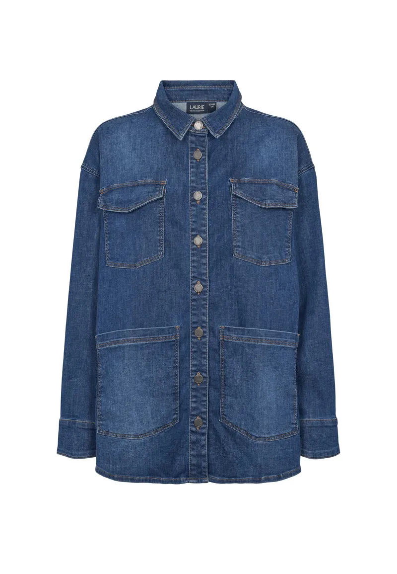 LAURIE LAURIE Damen vegan Hemdjacke Mille Ls Washed Blue Denim, Dunkelblau, – Produktbild 1 von 2
