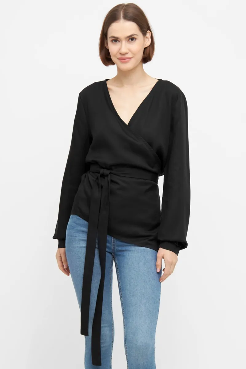 WiDDA Widda Damen vegan Wickel-Bluse Kono Schwarz, Schwarz, – Produktbild 2 von 2