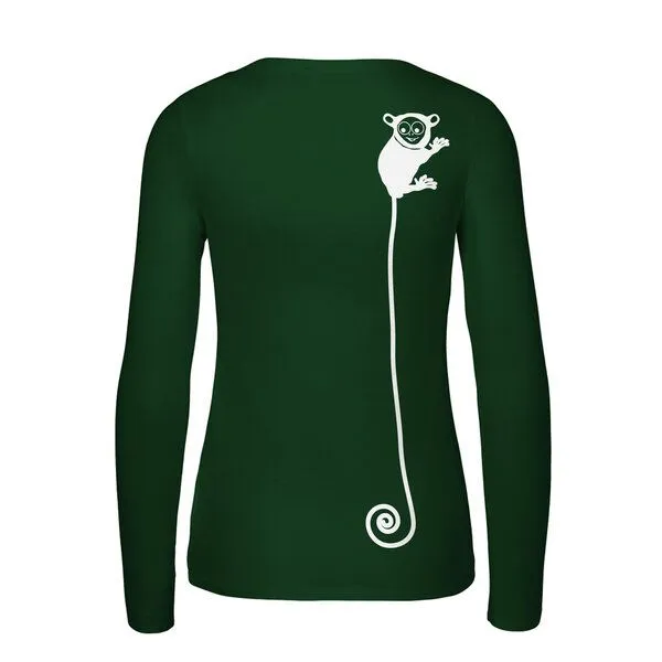 HANDGEDRUCKT HANDGEDRUCKT "Teeny Weeny Goblin" Frauen Longsleeve aus reiner Biobaumwolle (kbA), Bottle green, – Produktbild 1 von 3