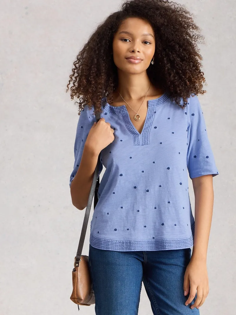 White Stuff Besticktes Jersey-T-Shirt Weaver - 34, Blau multi, – Produktbild 1 von 4