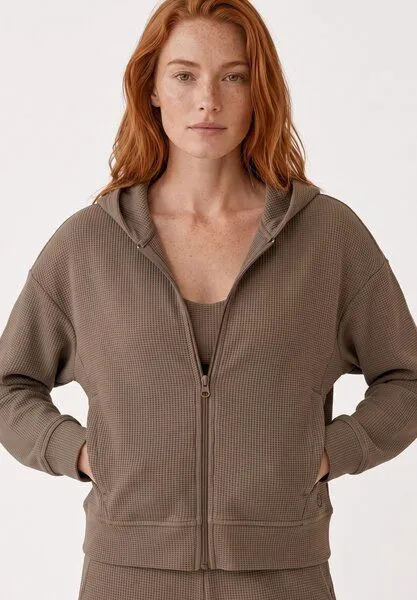 ORGANICATION ORGANICATION JENNIFER | Waffel-Hoodiejacke aus Bio-Baumwolle & recyceltem Polyester, Brown, – Produktbild 4 von 5