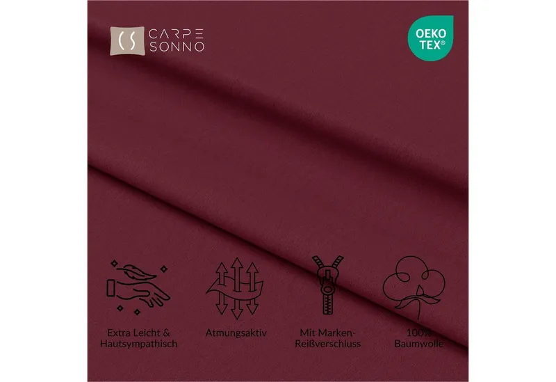 Carpe Sonno Kissenbezug 40x40 40x80 80x80 Baumwoll Kopfkissen Bezug Kissenhülle Kissenbezug, (2 Stück), Renforce Kissenbezüge 40x40 cm, Uni Bordeaux einfarbig, Rot, – Produktbild 3 von 5