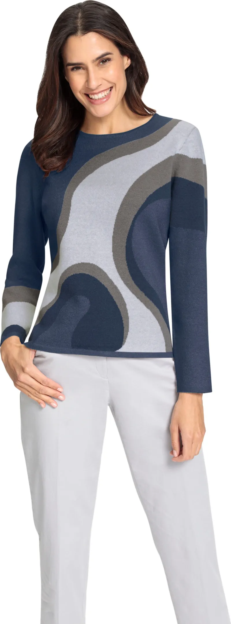 Witt Strickpullover dunkelblau-rauchblau-gemustert, Dunkelblau-rauchblau-gemustert, – Produktbild 2 von 2