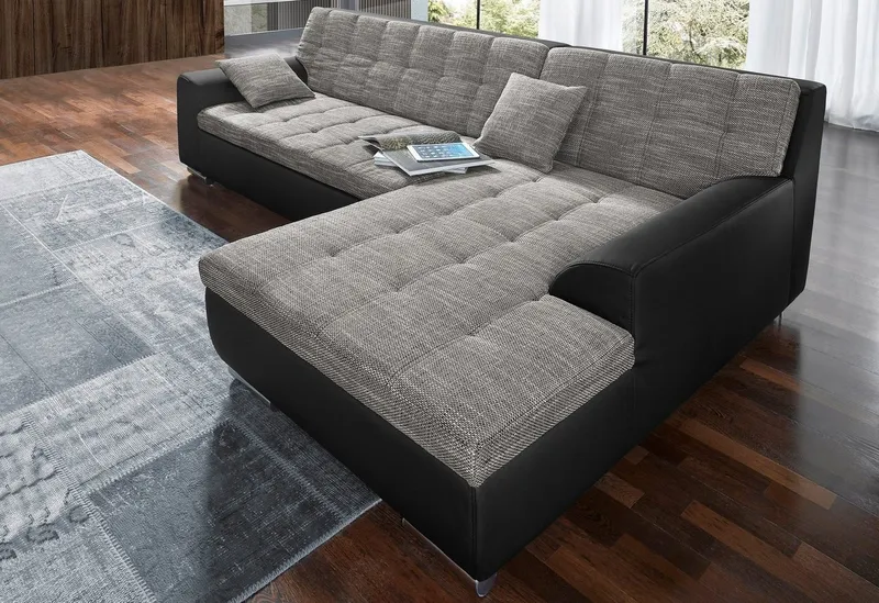 DOMO collection Ecksofa TREVISO viele Bezüge, auch in Cord, L-Form, 267x178 cm, wahlw. mit Bettfunktion, inkl. Zierkissen, Unser Dauertiefpreis, Schwarz, – Produktbild 8 von 8