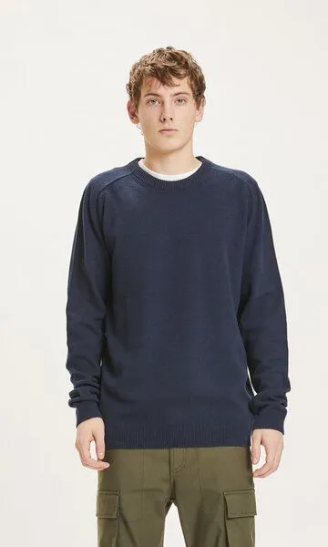 KnowledgeCotton Apparel KnowledgeCotton Apparel Strickpullover - FIELD o-neck knit - aus Bio-Lammwolle, Blau (total eclipse), – Produktbild 1 von 4