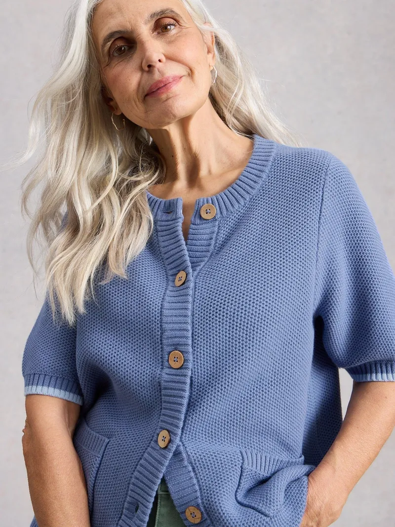 White Stuff Kurzarm-Cardigan Isabella - 40, Mittelblau, – Produktbild 3 von 4