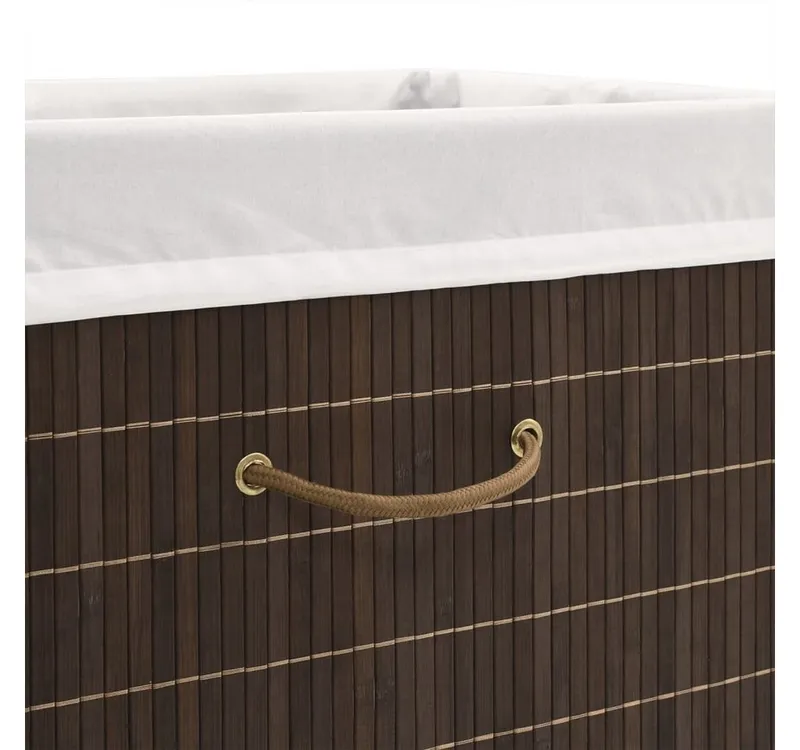 furnicato Wäschekorb Bambus-Wäschebehälter 40 x 30 x 60 cm Dunkelbraun (1 St), Klappbare Wäschetonne mit herausnehmbarem Innensack und Griffen, Braun, – Produktbild 5 von 5