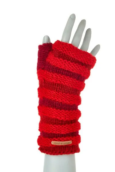 short'n'pietz short'n'pietz Schurwollhandstulpen in Streifenmuster, handgestrickt, Rot beere, – Produktbild 1 von 2