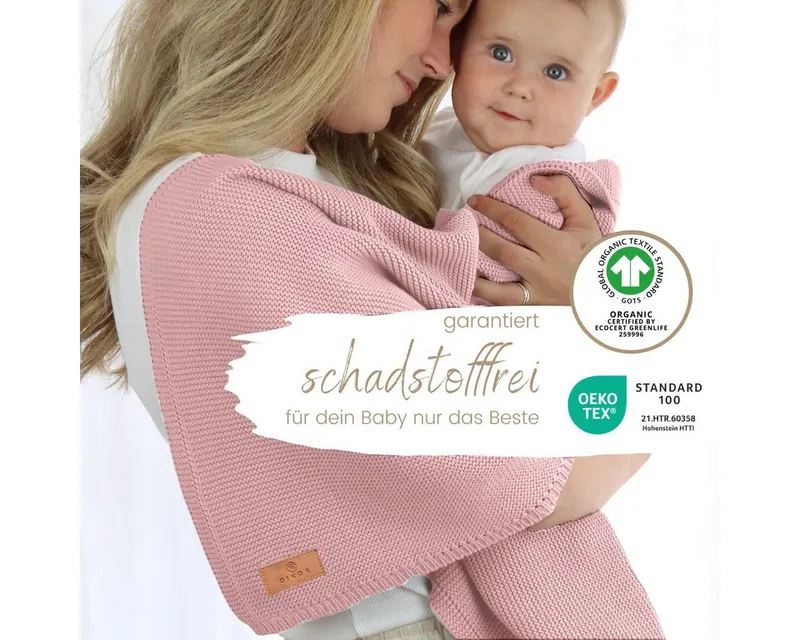 Babydecke DIKOS® Baby Decke für Neugeborene aus *100%* Bio Baumwolle, DIKOS, Kuscheldecke PREMIUM Qualität Geschenk zur Geburt, atmungsaktiv, clean, Rosa, – Produktbild 3 von 6