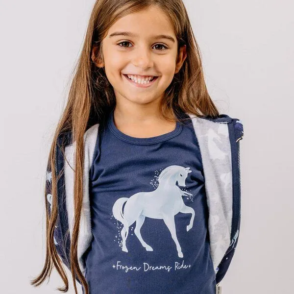 Walkiddy T‑Shirt Bio-Baumwolle elastisch – Walkiddy, „Fantastic Wonderland“ | leicht, atmungsaktiv, hautfreundlich, nachhaltig produziert, vegan, pflegeleicht, Dunkel blau, – Produktbild 1 von 3