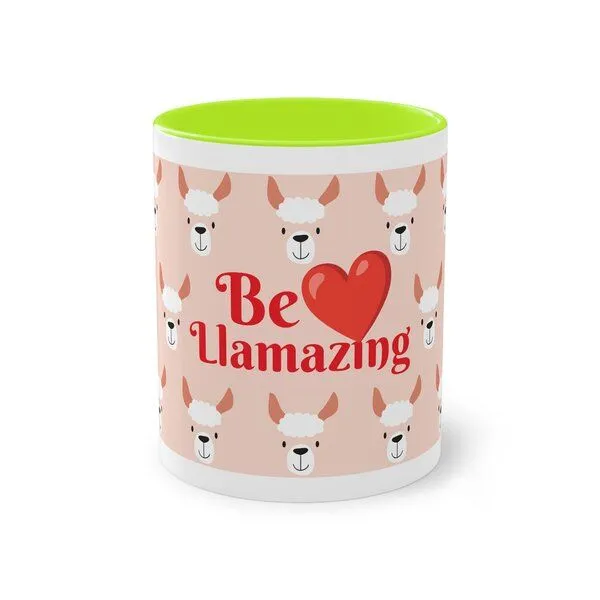 PepMelon PepMelon Lama Tasse mit Farbe innen, Be Llamazing, lustige Lama Weihnachtstasse, Grün, – Produktbild 1 von 3