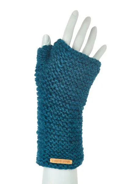short'n'pietz short'n'pietz Schurwollhandstulpen links gestrickt, Petrol, – Produktbild 1 von 4