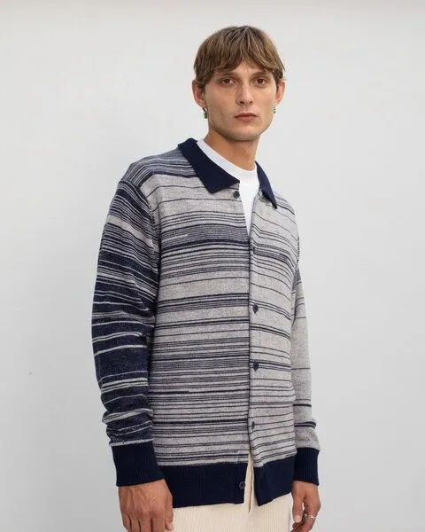 Rotholz Rotholz Strick Shirt aus Merinowolle, Blau/ grau gestreift, – Produktbild 3 von 7
