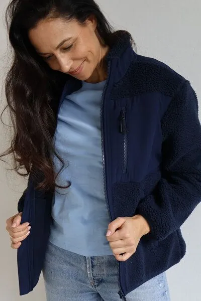 Kultgut Kultgut ProEarth- New Recycling Generation - Kuschelige Sherpa Fleecejacke / With Love, Dunkelblau, – Produktbild 1 von 5