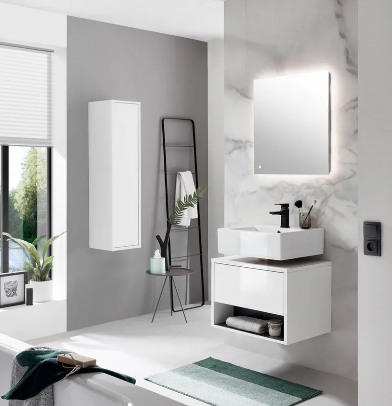 Home affaire Waschbeckenunterschrank Studio Line, Badschrank in Hochglanz Weiß, Waschtisch in zwei Farben verfügbar, ausreichend Stauraum, Weiß, – Produktbild 6 von 8