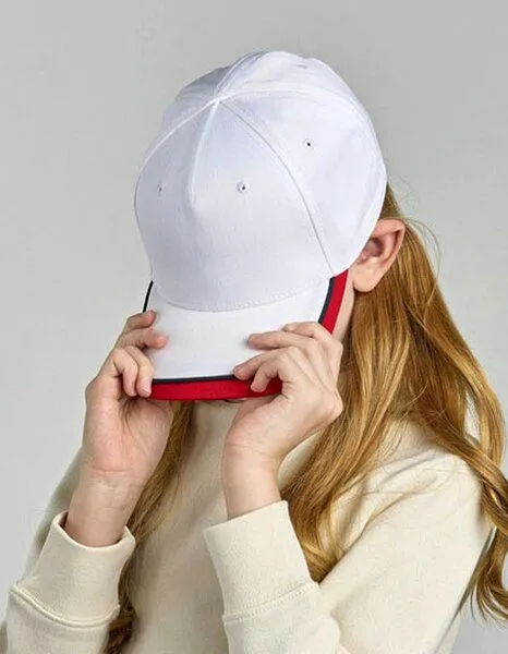 Atlantis Headwear Atlantis Headwear Kinder Basecap - Klettverschluss, Bio-Baumwolle, Rot/navy, – Produktbild 3 von 3