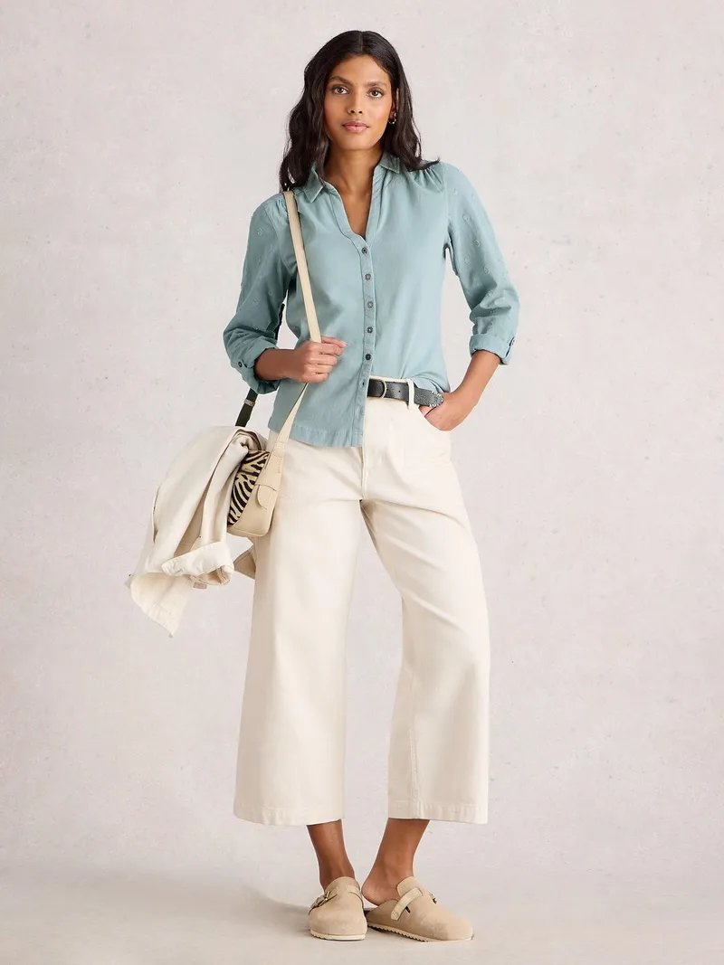 White Stuff Bluse Annie aus Material-Mix - 50, Staubgrün, – Produktbild 2 von 4