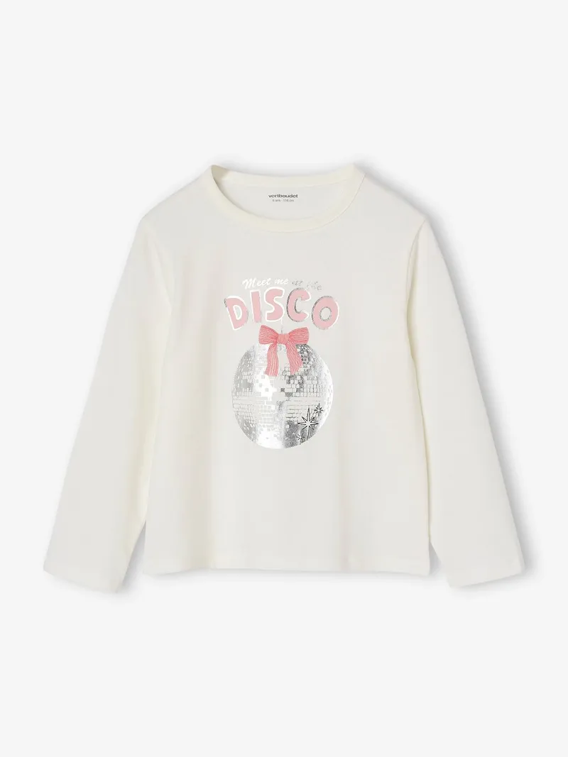 Vertbaudet Mädchen Shirt mit Metallic-Print und Baumwolle, Weiß, – Produktbild 2 von 4