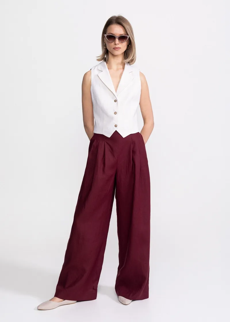 De IONESCU De IONESCU Damen vegan Hose High Waist Deva, Dunkelrot, – Produktbild 1 von 2