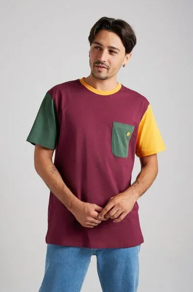 Trendsplant Trendsplant Organic Pocket Color Block T-Shirt Burgundy, Rot, – Produktbild 2 von 4
