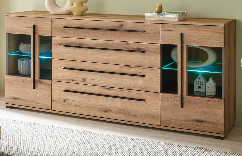Furn.Design Sideboard Design-D (Anrichte in Evoke Eiche Dekor, 200 x 86 cm), mit Soft-Close-Funktion, Beige, – Produktbild 2 von 5