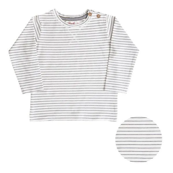 People Wear Organic People Wear Organic maritimes Langarm-Shirt, weiß-dunkelgrau geringelt, aus Bio-Baumwolle – Produktbild 1 von 4