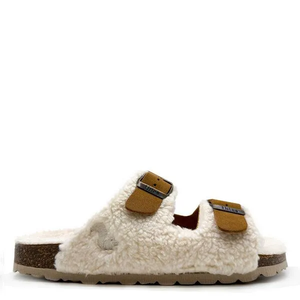 thies Vegane "thies ® Eco Teddy Mixed Sandale" aus rec. PET & Biobaumwolle, Cognac teddy, – Produktbild 1 von 4