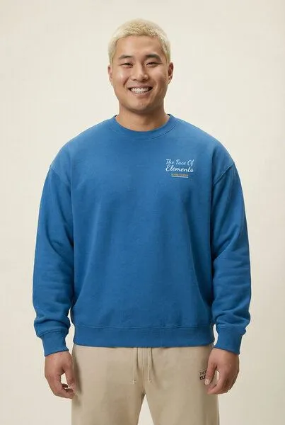THE FACE OF ELEMENTS The Face of Elements Beyond Escapism - Relaxed Fit Sweatshirt aus 100% Bio-Baumwolle, Mindful blue (blau), – Produktbild 2 von 3
