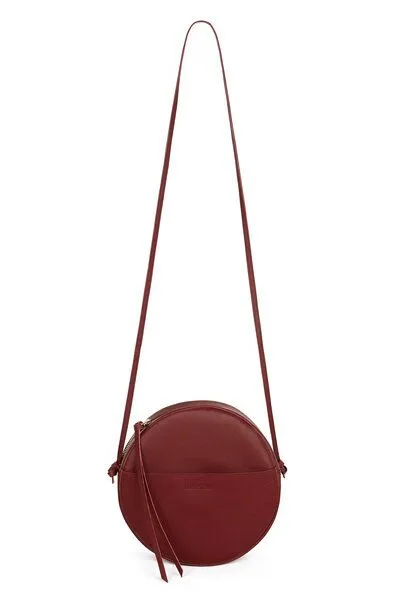 ELEKTROPULLI Vegane Runde Schultertasche RUT von ElektroPulli, Dunkelrot mit gold rv, – Produktbild 2 von 4