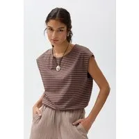 People Wear Organic People Wear Organic Ajour Kurzarm Pullover, braun uni, Bio-Baumwolle, Brown, – Produktbild 1 von 1