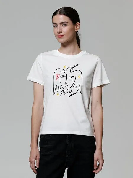 watapparel watapparel T-Shirt Frauen Peace Love, Off white, – Produktbild 1 von 4