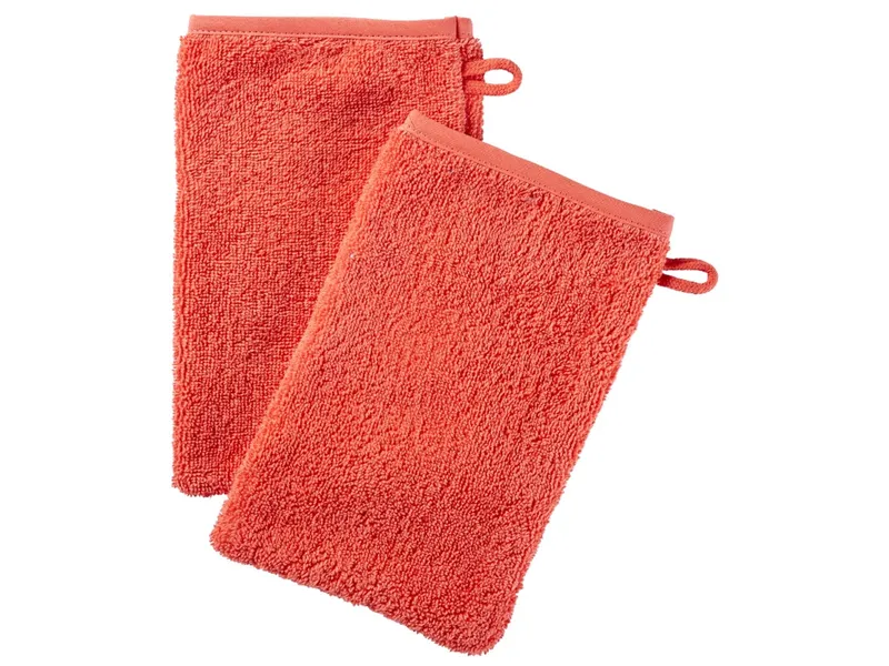 HANS NATUR Waschhandschuh Bio-Baumwolle 2er Set koralle Maße 15 x 23 cm, Rot, – Produktbild 1 von 2