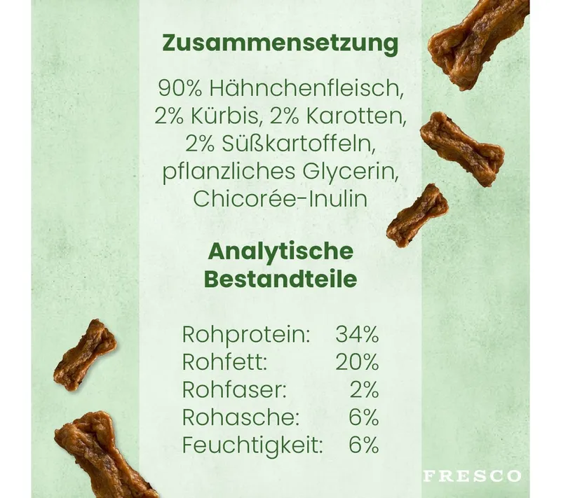 Fresco Dog Martin Rütter Trainingsknöchelchen 1kg, Hunde Leckerli Huhn mit Süßkartoffeln, Karotten & Kürbis, Snack für: Hunde, getreidefrei, zuckerfrei, hoher Fleischanteil – Produktbild 4 von 5