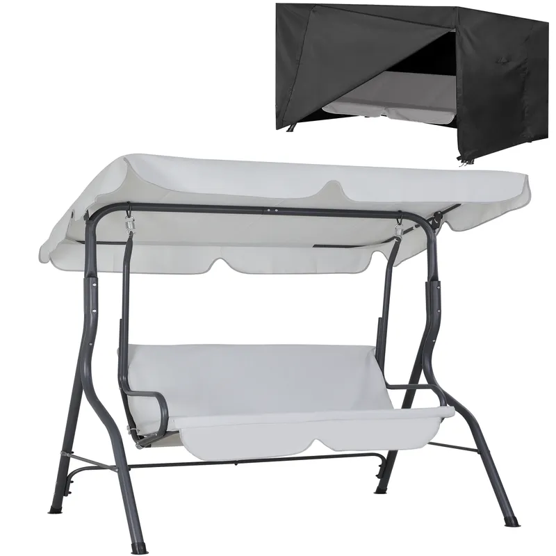 Casaria® Hollywoodschaukel Hellgrau + Abdeckplane – Produktbild 1 von 2
