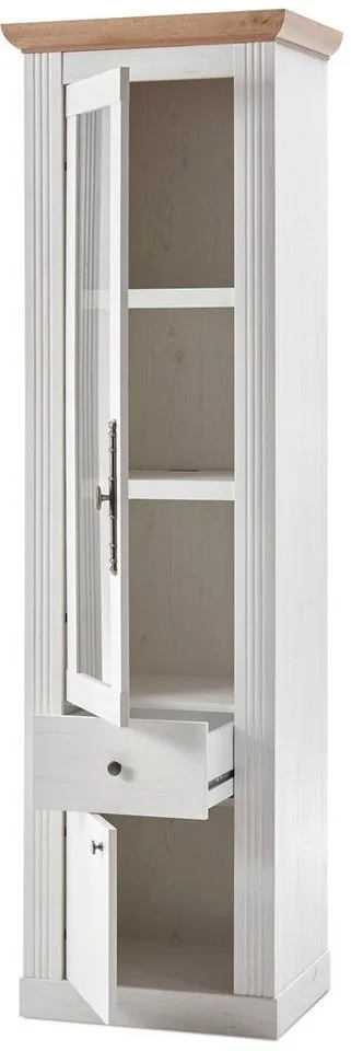 OTTO home Wohnwand Westminster, Anbauwand im Landhausstil, Komplettset, Wohnzimmer-Set, (Set, 4-St), Set besteht aus 1 Vitrine, 1 Lowboard, 1 Kommode und 1 Wandregal, Weiß, – Produktbild 7 von 8