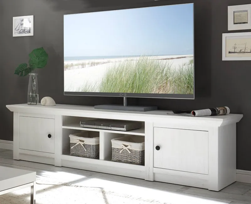 Furn.Design Lowboard Hooge (TV Unterschrank in Pinie weiß Landhaus, 2-türig), Breite 194 cm, Weiß, – Produktbild 2 von 5