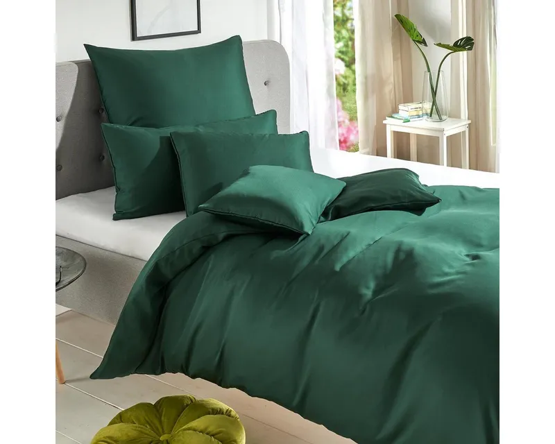 TRAUMSCHLAF Bettwäsche Uni Tencel™ Lyocell, Lyocell, 2 teilig, glatte Oberfläche und super angenehmes weiches Hautgefühl, Grün, – Produktbild 3 von 5