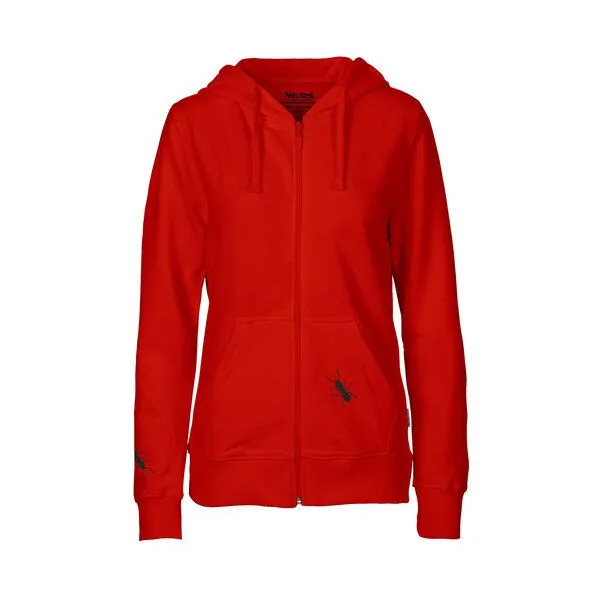 HANDGEDRUCKT HANDGEDRUCKT "Ameisen" Frauen Zip-HOODY aus reiner Biobaumwolle (kbA), Red, – Produktbild 2 von 3