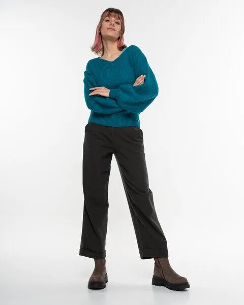 Alma & Lovis Alma & Lovis Leichter Pullover im Loose-Fit aus zartem Alpakastrick | Light V-Neck, Petrol (blau), – Produktbild 3 von 4
