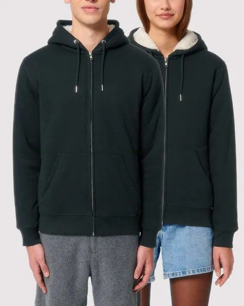 YTWOO YTWOO Sherpa Hoodie, Unisex, Zip-through, nachhaltig, Bio-Baumwolle, Schwarz, – Produktbild 1 von 4