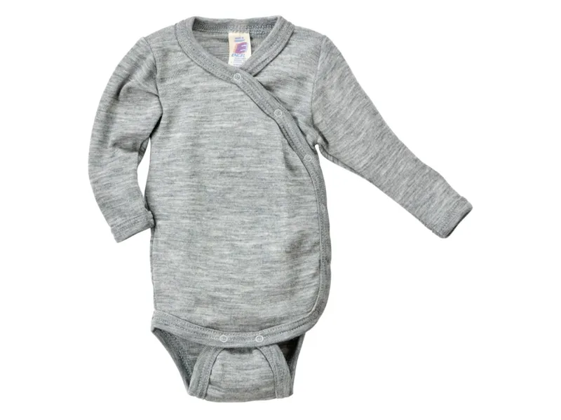 Engel natur Engel Natur Baby Wickelbody Langarm Wolle Seide hellgrau melange Gr. 50/56, Grau, – Produktbild 1 von 2
