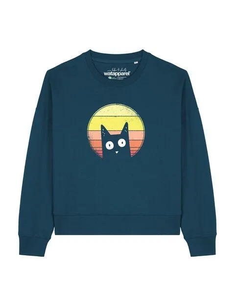 watapparel watapparel Sweatshirt Frauen Sunset Cat, Deep teal, – Produktbild 1 von 2