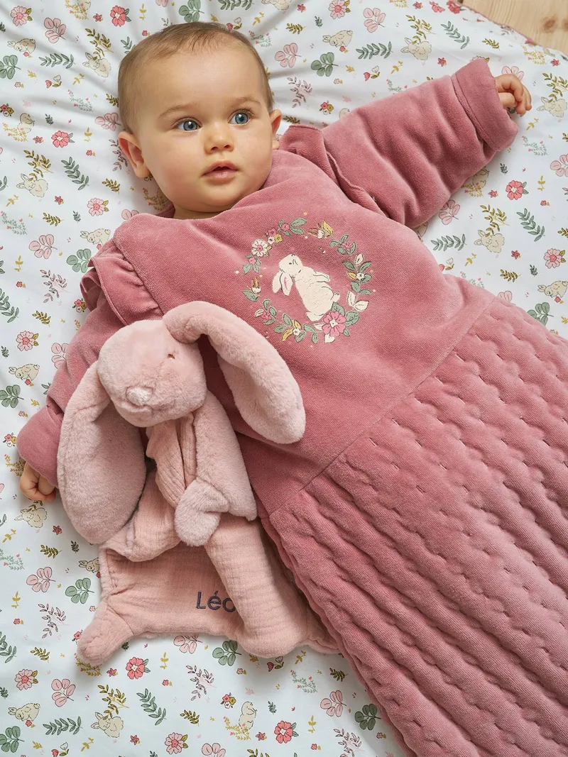Vertbaudet Baby Winterschlafsack VERZAUBERTER HASE mit abnehmbaren Ärmeln mitwachsend TOG 3, Altrosa, – Produktbild 1 von 4