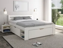 OTTO home Massivholzbett "HANNES " mit Schubladen und Regalen, Nachtschrank ausziehbar, stabil, FSC®-zertifiziertes Kiefernholz, ideal für kleine Räume – Produktbild 1 von 1