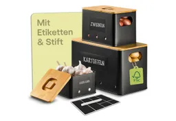 Praknu Vorratsdose Kartoffel Aufbewahrungsbox 3er Set - Mit Belüftung für längere Frische, Eisen, FSC® Bambus, (Aufbewahrungsbox-Set, 7-tlg., 3 Boxen inkl. Zubehör), Stapelbar, Mit FSC® Bambusdeckel, Mit Etiketten & Stift – Produktbild 1 von 1