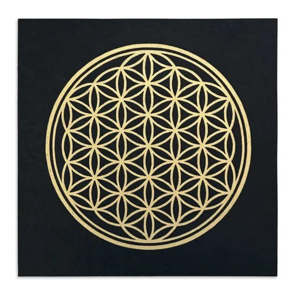 Veskor Cassiopeia Veskor Cassiopeia BLUME DES LEBENS I | Goldener Heilige Geometrie Linoldruck | 20 × 20 cm, Schwarz, – Produktbild 1 von 3
