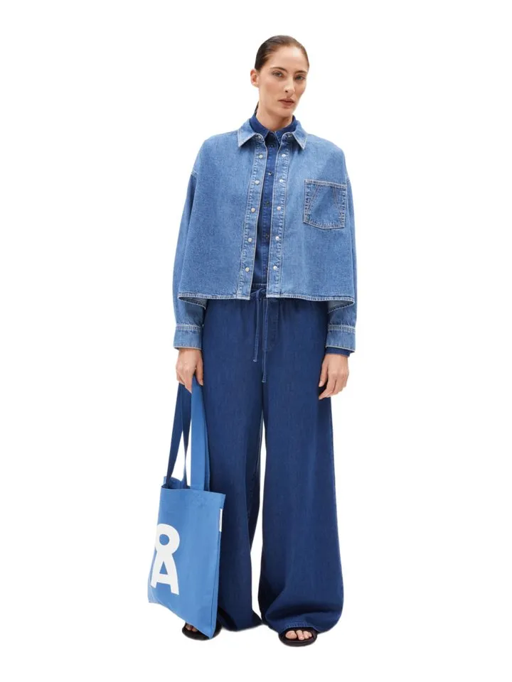 ARMEDANGELS ARMEDANGELS Langarmbluse blau,Casual,Baumwolle,Unifarben,Hemdblusenkragen,Lang,Oversized, Blau, – Produktbild 4 von 5