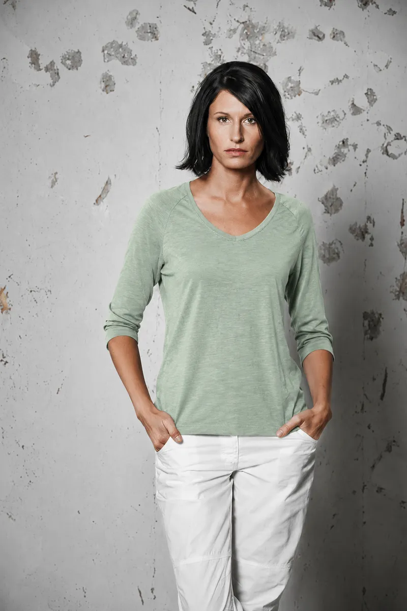 HempAge Hempage Damen vegan Raglan Shirt In Menta Grün, Grün, – Produktbild 2 von 2