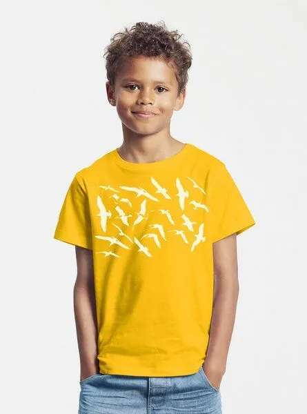 Peaces.bio - handbedruckte Biomode Peaces.bio - handbedruckte Biomode Bio-Kinder T-Shirt Möwen, Gelb, – Produktbild 1 von 2